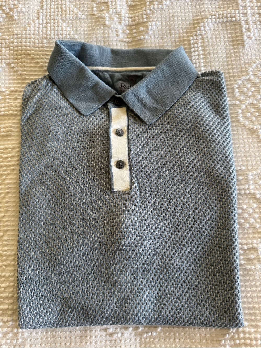 Raffi Slate Blue Textured Polo with White Placket